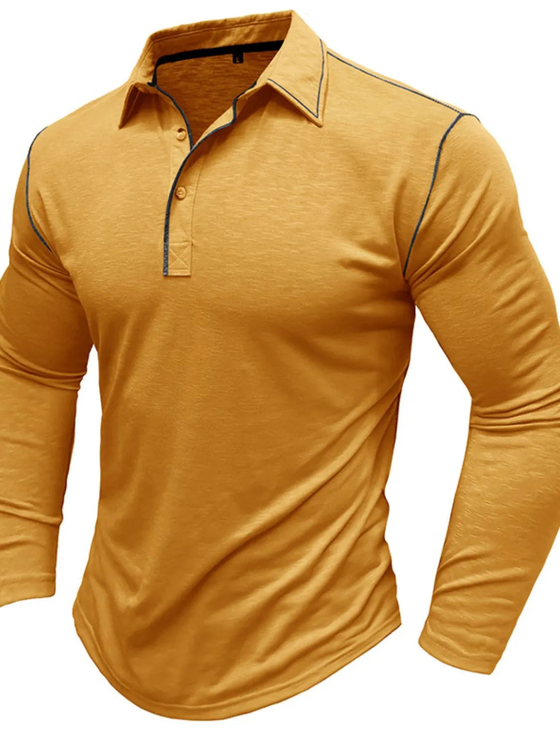 Men's Button Detail Long Sleeve Polo - Men's Polo shirt by Trendsi | Available at Handbags Specialist Headquarter
