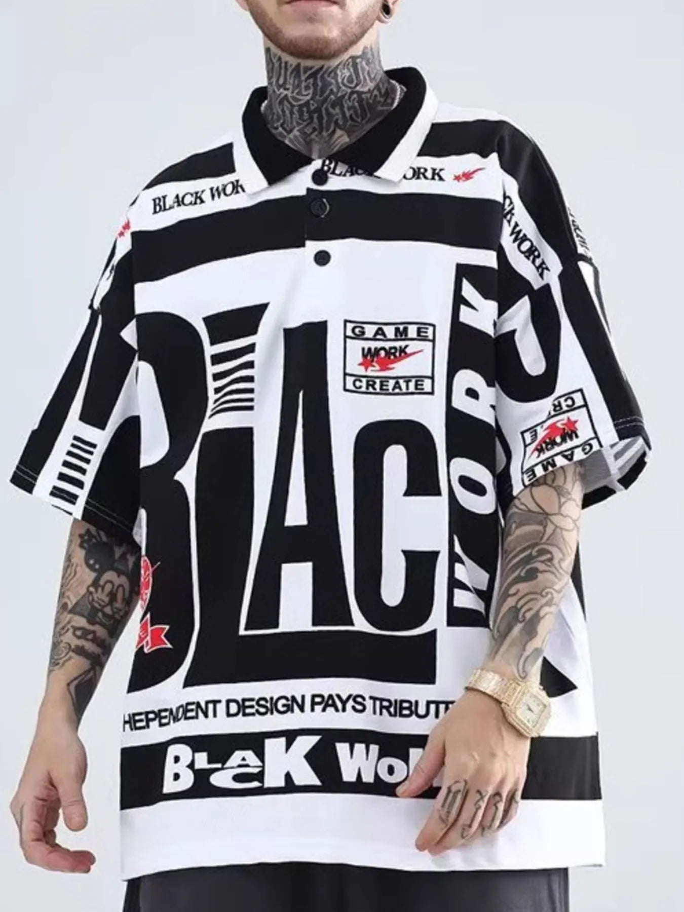 Men's Plus Size Letter Print Half Sleeve Polo Shirt - Men's Polo shirt by Trendsi | Available at Handbags Specialist Headquarter