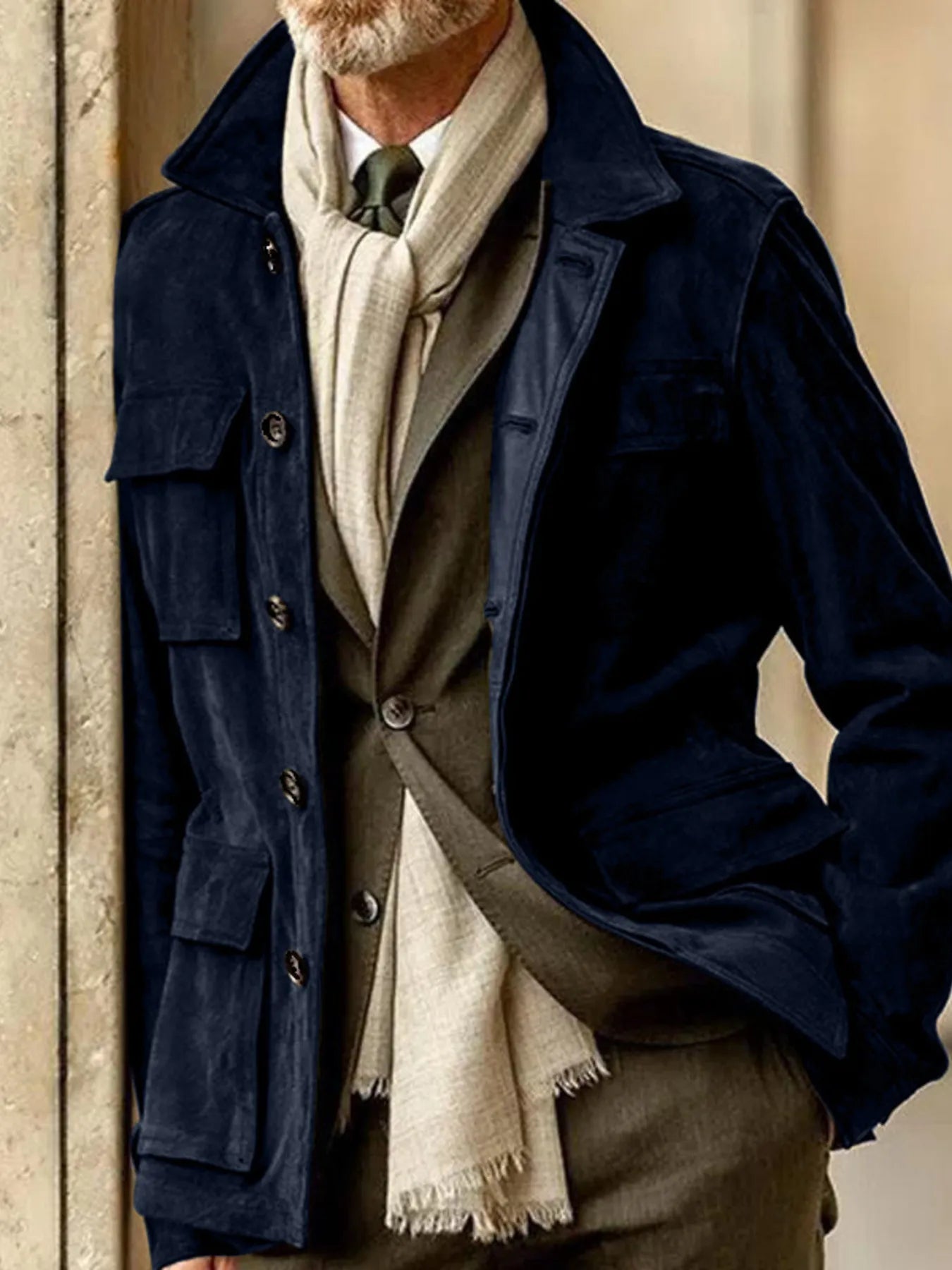 Men's Full Size Button Up Long Sleeve Jacket Plus Size - Men's jackets by Trendsi | Available at Handbags Specialist Headquarter