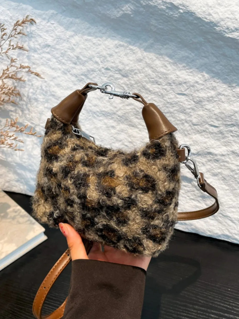 Fuzzy Polyester Mini Handbag with Zipper - Tote Bag by Trendsi | Available at Handbags Specialist Headquarter