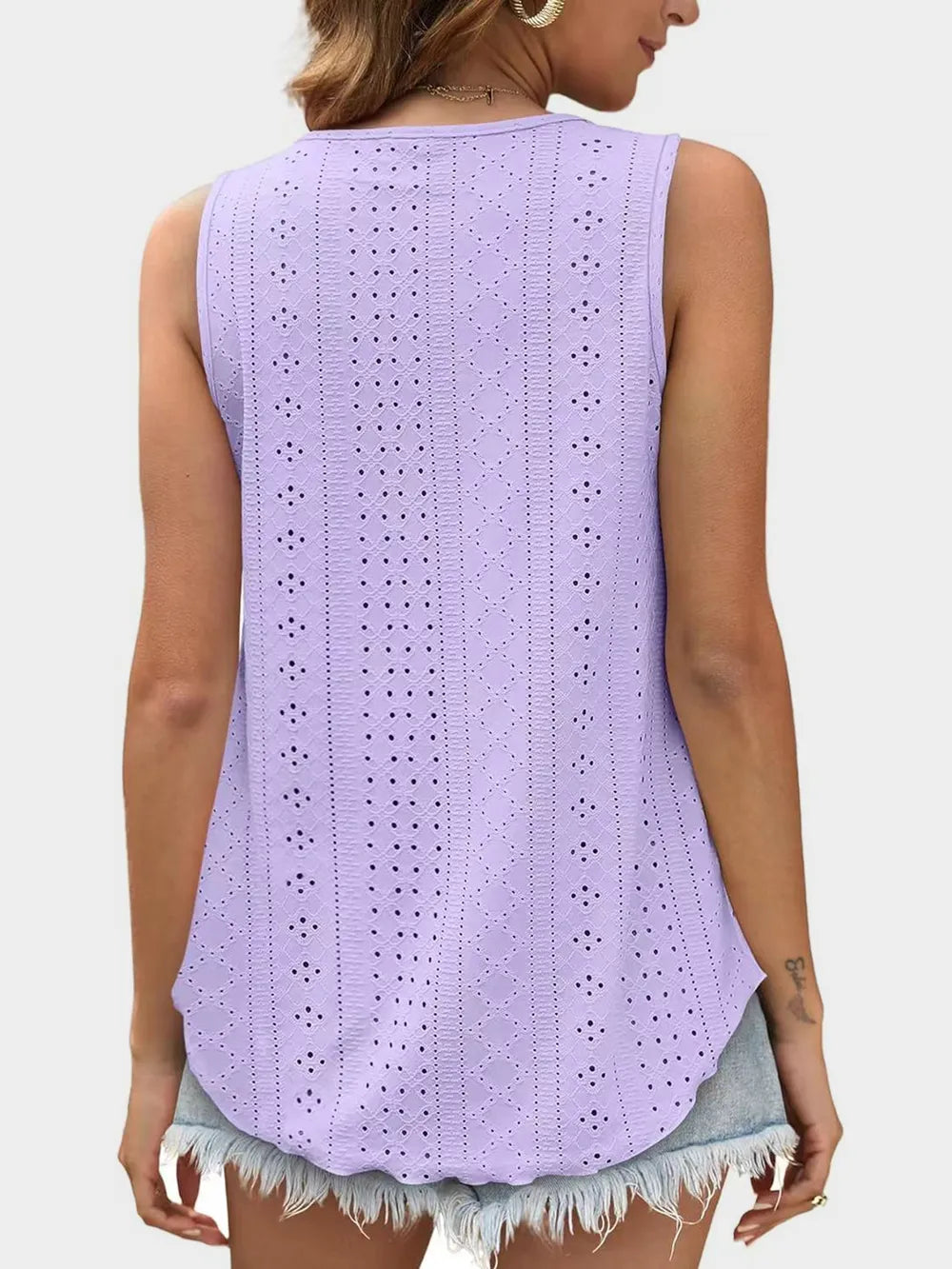 Florira Eyelet Round Neck Tank - Tops by Trendsi | Available at Handbags Specialist Headquarter