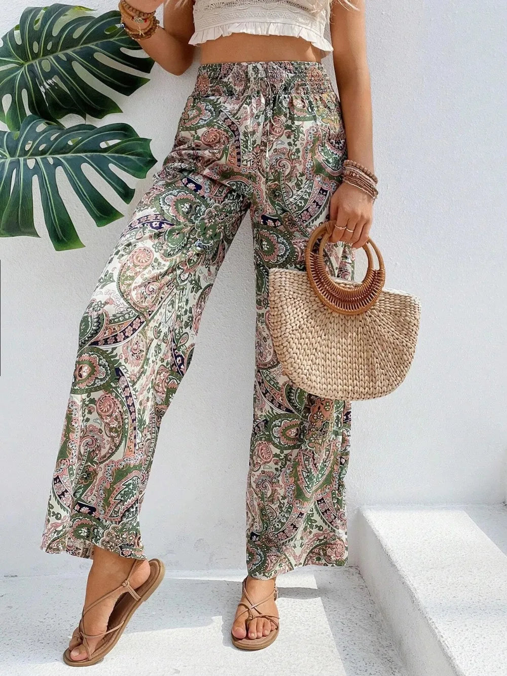 Printed Wide Leg Pants - Women Pants by Trendsi | Available at Handbags Specialist Headquarter