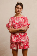 BiBi Print Woven Ruffled Sleeves Top - Tops by Trendsi | Available at Handbags Specialist Headquarter