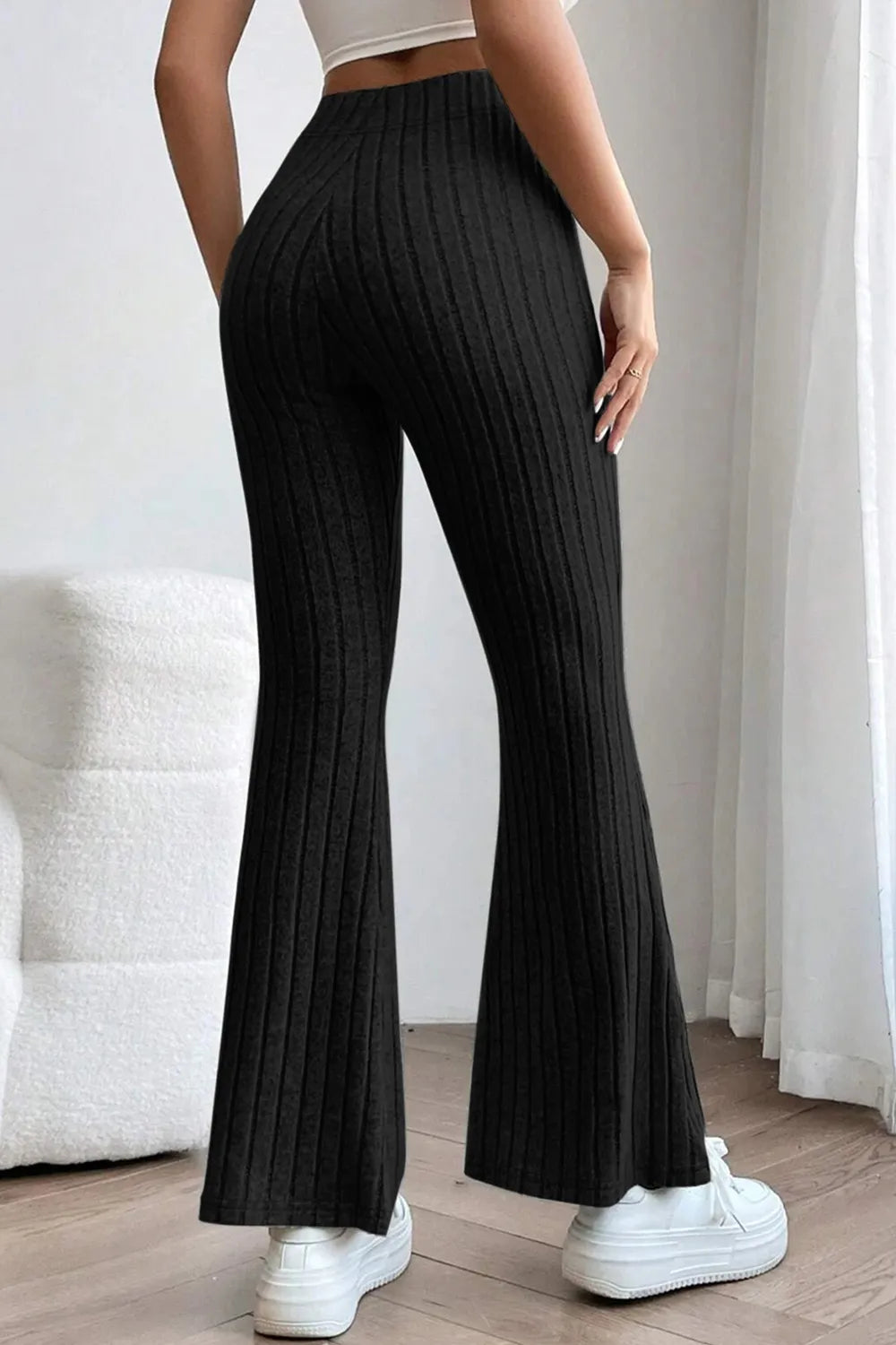 Basic Bae Full Size Ribbed High Waist Flare Pants - Women Pants by Trendsi | Available at Handbags Specialist Headquarter