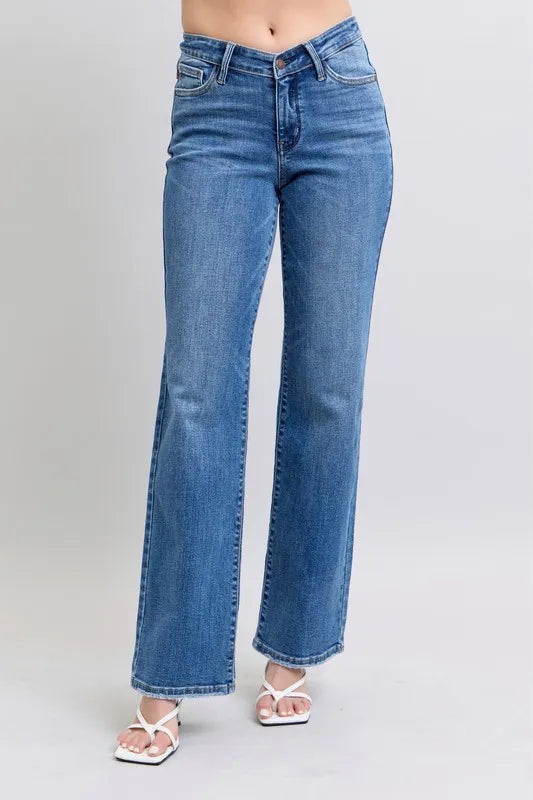 Judy Blue Full Size High Waist V-Front Vintage Wash Straight Jeans Plus Size - Women / Jeans & Denim by Trendsi | Available at Handbags Specialist Headquarter