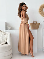 Tied Shoulder Slit Maxi Dress - Maxi Dress by Trendsi | Available at Handbags Specialist Headquarter
