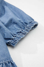 Tied Front Puff Sleeve Peplum Denim Shirt - Women / Jeans & Denim by Trendsi | Available at Handbags Specialist Headquarter