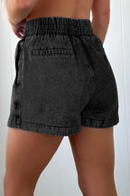 Drawstring High Waist Denim Shorts - Women / Jeans & Denim by Trendsi | Available at Handbags Specialist Headquarter