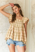 ADORA Ruffled Square Neck Cap Sleeve Babydoll Blouse - Tops by Trendsi | Available at Handbags Specialist Headquarter