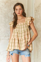 ADORA Ruffled Square Neck Cap Sleeve Babydoll Blouse - Tops by Trendsi | Available at Handbags Specialist Headquarter