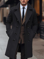UrbanEdge Wool Double-Breasted Long Coat for Men