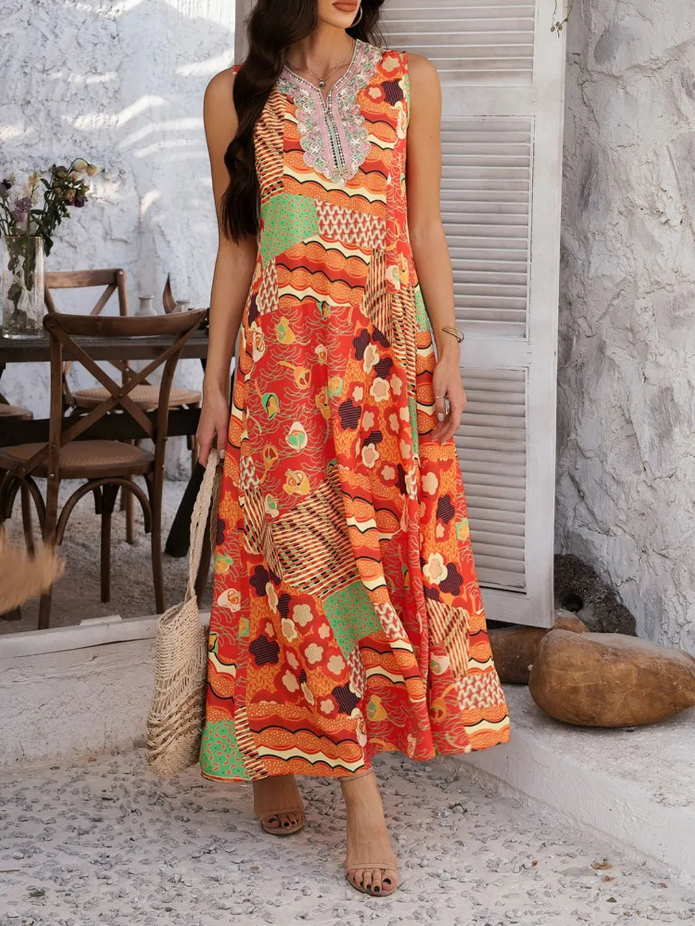 Devine Printed Sleeveless Maxi Dress - Maxi Dress by Trendsi | Available at Handbags Specialist Headquarter