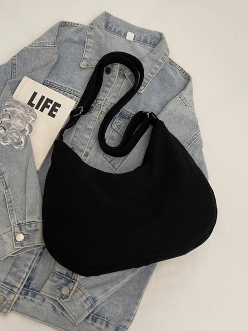 Ribbed Adjustable Strap Shoulder Bag - Handbags by Trendsi | Available at Handbags Specialist Headquarter