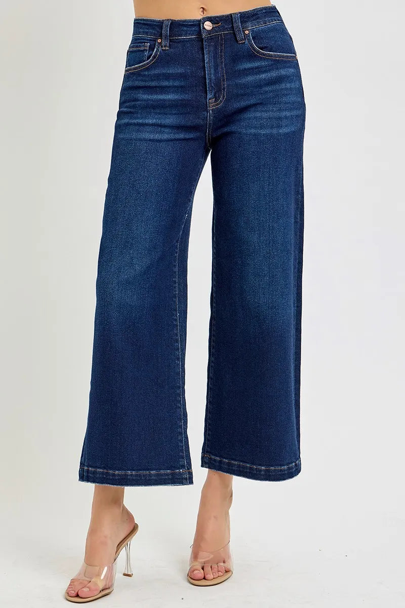 RISEN High Rise Crop Wide Jeans - Women / Jeans & Denim by Trendsi | Available at Handbags Specialist Headquarter