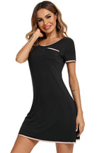 Contrast Trim Pocketed Round Neck Lounge Dress - Sleepwear by Trendsi | Available at Handbags Specialist Headquarter