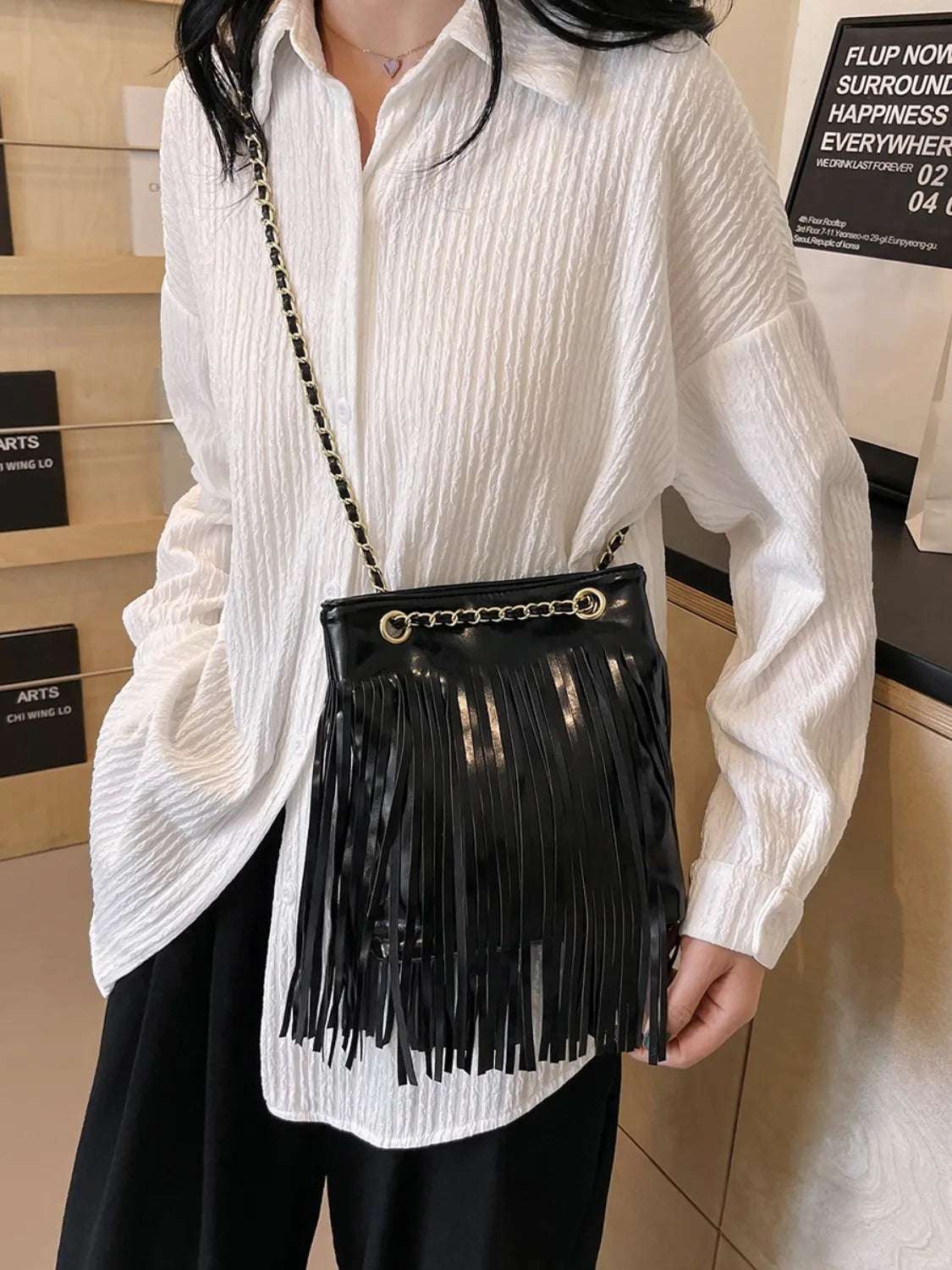 Fringe PU Leather Crossbody Bag - Crossbody Bag by Trendsi | Available at Handbags Specialist Headquarter