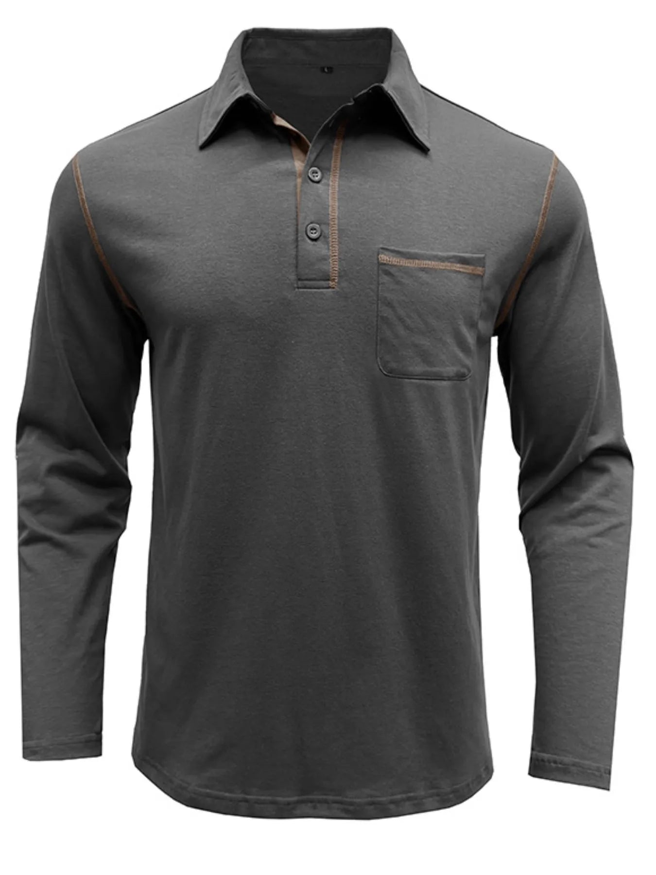 Men's Long Sleeve Polo Shirt with Contrast Stitching - Men's Polo shirt by Trendsi | Available at Handbags Specialist Headquarter