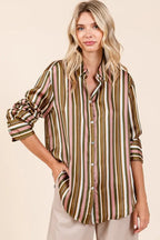 Mittoshop Striped Button Down Satin Shirt - Women's Down Shirt Tops by Trendsi | Available at Handbags Specialist Headquarter
