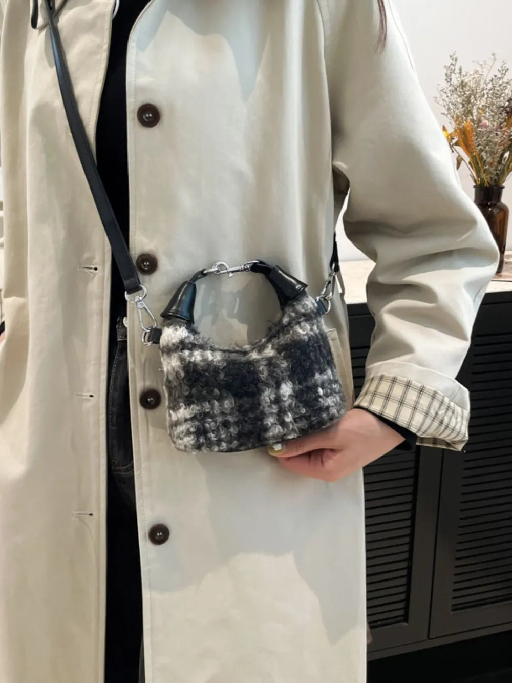 Fuzzy Polyester Mini Handbag with Zipper - Tote Bag by Trendsi | Available at Handbags Specialist Headquarter