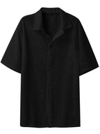 Men's Full Size Lace Half Sleeve Button Down Shirt Plus Size - Men's T Shirt by Trendsi | Available at Handbags Specialist Headquarter