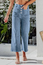 Button Fly Cropped Wide Leg Jeans - Women / Jeans & Denim by Trendsi | Available at Handbags Specialist Headquarter