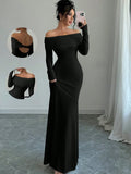 Off-Shoulder Long Sleeve Bodycon Maxi Dress - Maxi Dress by Trendsi | Available at Handbags Specialist Headquarter