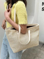 Solid Color Woven Tote Bag - Tote Bag by Trendsi | Available at Handbags Specialist Headquarter