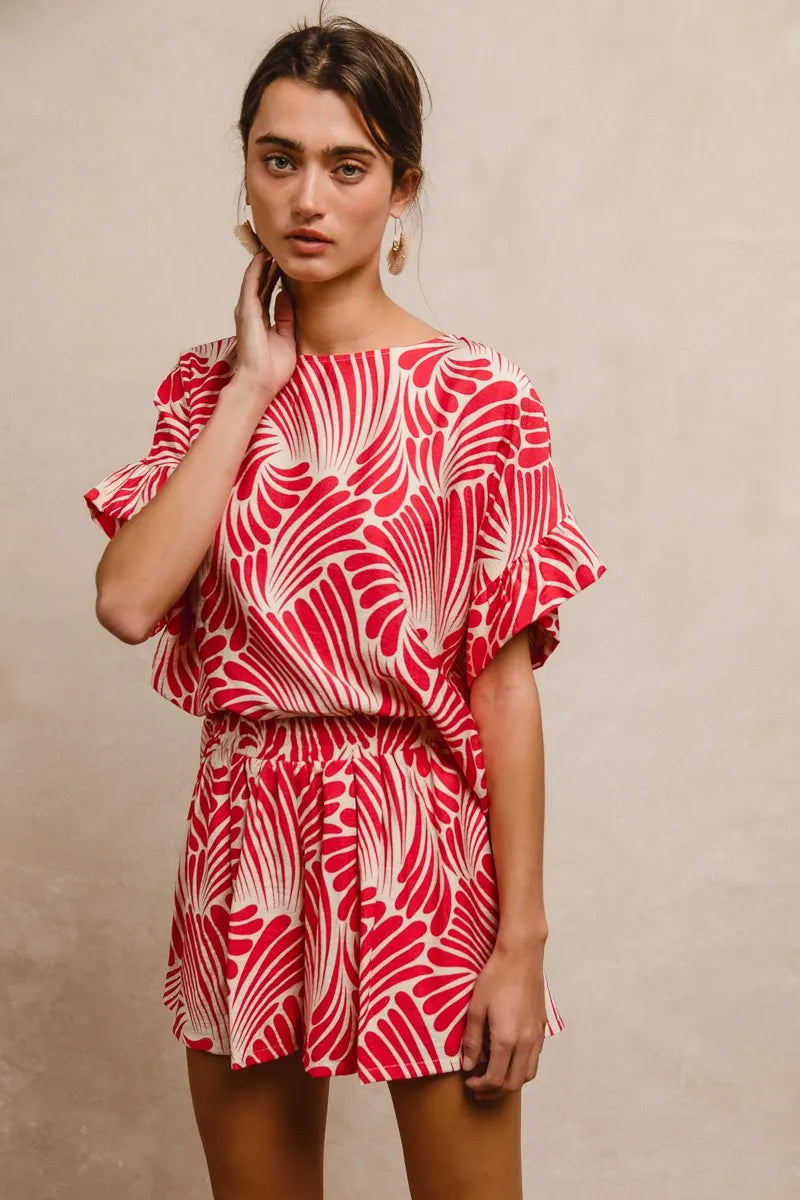 BiBi Print Woven Ruffled Sleeves Top - Tops by Trendsi | Available at Handbags Specialist Headquarter