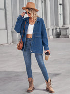 Button Up Long Sleeve Denim Jacket - Tops by Trendsi | Available at Handbags Specialist Headquarter