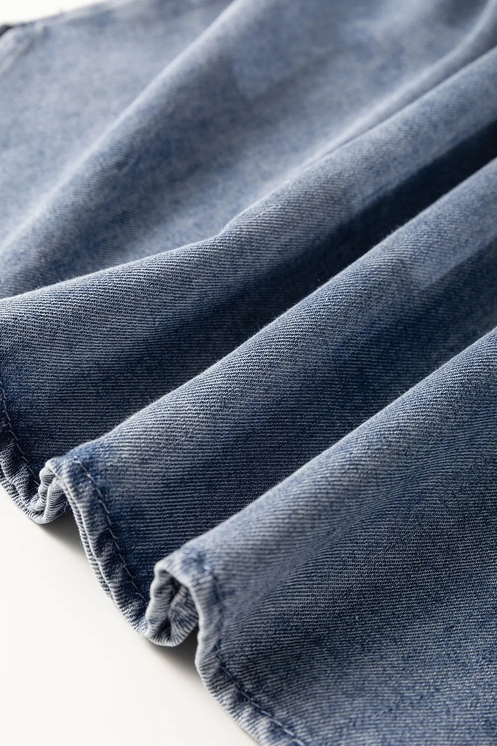 V Neck Ruffled Short Puff Sleeve Denim Top - Women / Jeans & Denim by Trendsi | Available at Handbags Specialist Headquarter