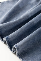 V Neck Ruffled Short Puff Sleeve Denim Top - Women / Jeans & Denim by Trendsi | Available at Handbags Specialist Headquarter