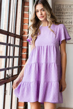 Heimish Full Size Swiss Dot Short Sleeve Tiered Dress - Dresses by Trendsi | Available at Handbags Specialist Headquarter