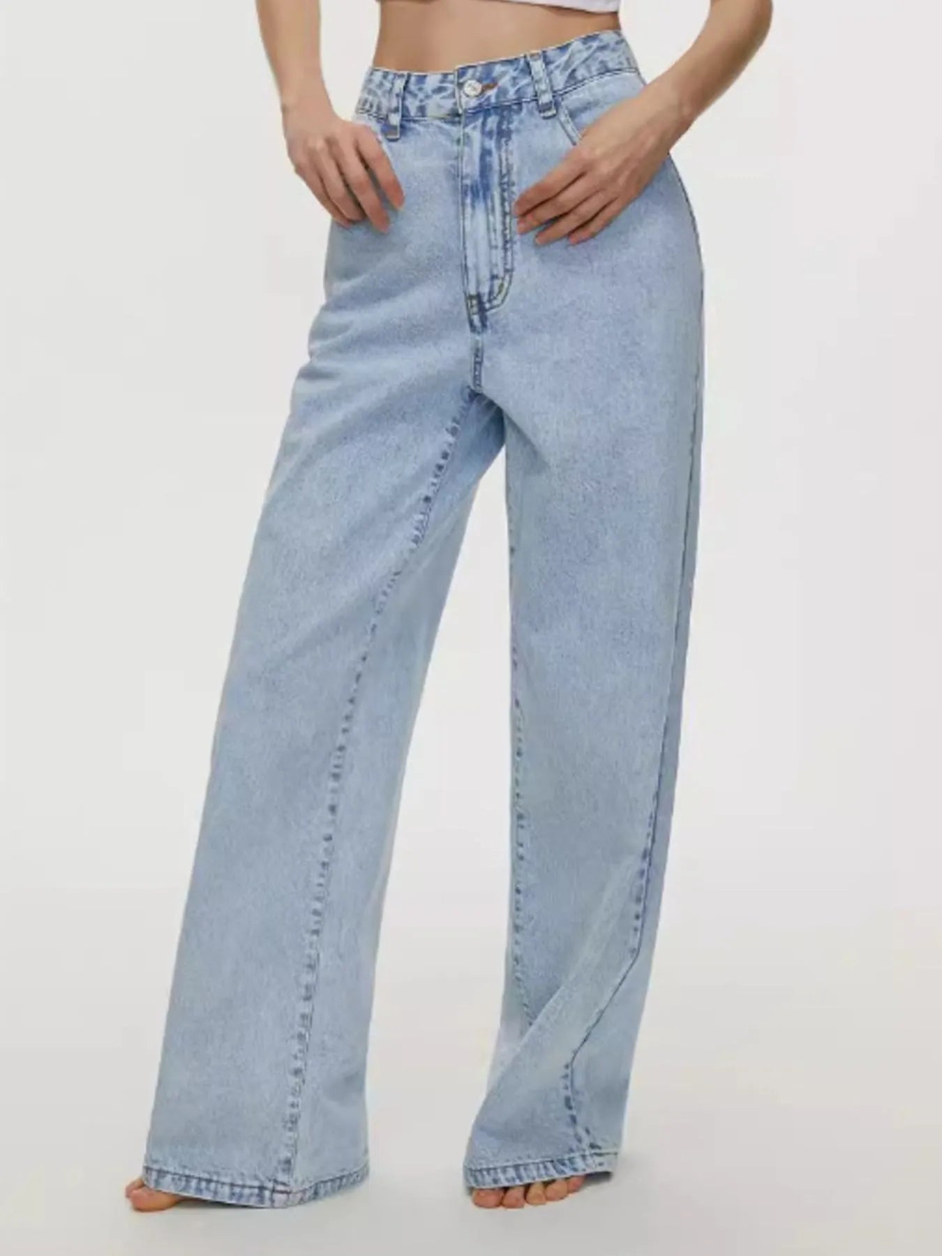 High-Waisted Wide Leg Jeans - Women / Jeans & Denim by Trendsi | Available at Handbags Specialist Headquarter