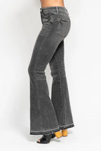 Judy Blue Full Size Mid Rise Tummy Control Washed Gray Release Hem Flare Jeans Plus Size - Women / Jeans & Denim by Trendsi | Available at Handbags Specialist Headquarter