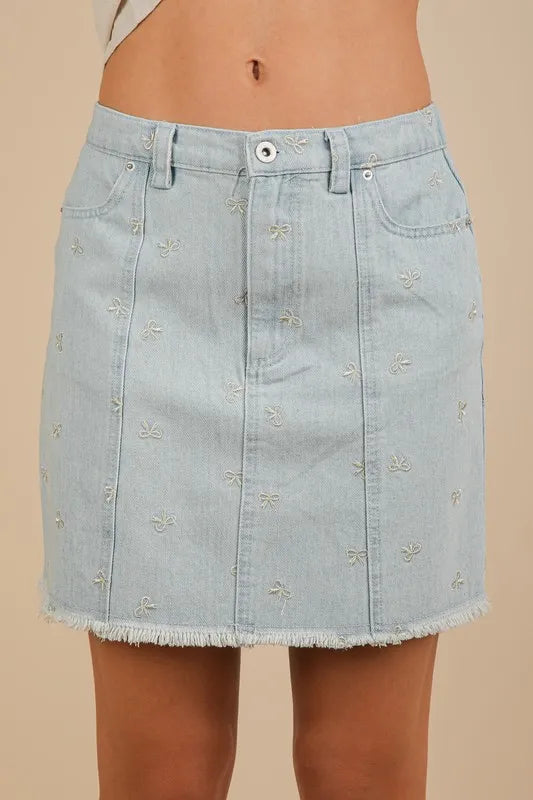 VERY J Bow Printed Casual Denim Mini Skirt - Women / Jeans & Denim by Trendsi | Available at Handbags Specialist Headquarter