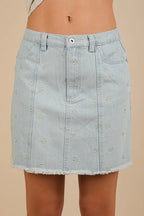 VERY J Bow Printed Casual Denim Mini Skirt - Women / Jeans & Denim by Trendsi | Available at Handbags Specialist Headquarter