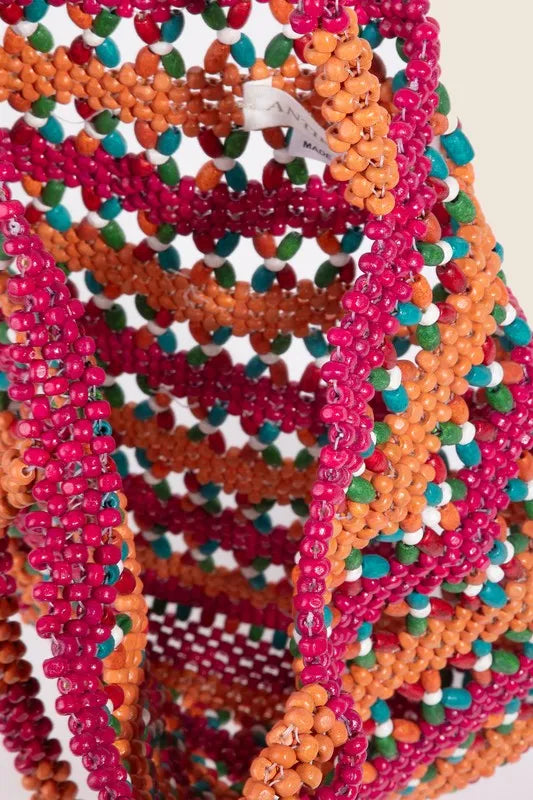 Fame Contrast Wooden Beaded Tote Bag - Tote Bag by Trendsi | Available at Handbags Specialist Headquarter