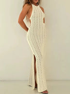 Crochet Halter Neck Bodycon Knit Cover Up Dress - Maxi Dress by Trendsi | Available at Handbags Specialist Headquarter