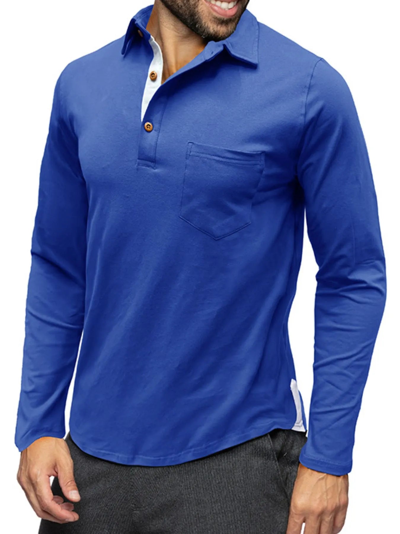 Men's Long Sleeve Polo Shirt with Chest Pocket - Men's Polo shirt by Trendsi | Available at Handbags Specialist Headquarter