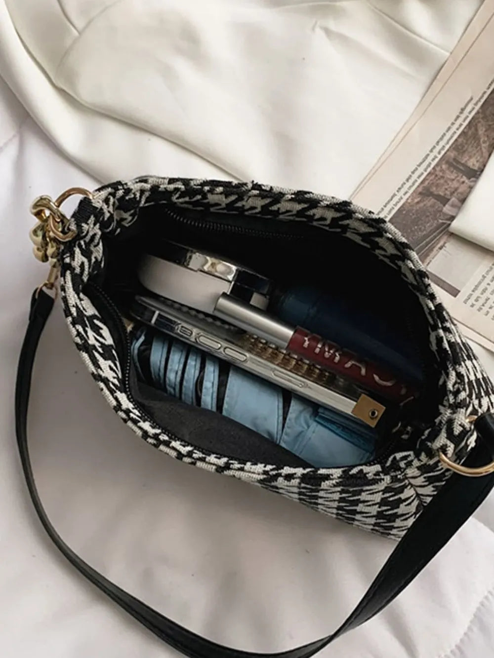 Houndstooth Polyester Handbag - handbags by Trendsi | Available at Handbags Specialist Headquarter