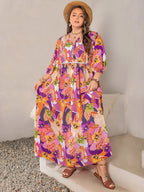 Plus Size Printed Tie Neck Maxi Dress - Dresses by Trendsi | Available at Handbags Specialist Headquarter