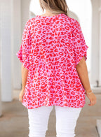 Plus Size Printed Notched Neck Half Sleeve Top - Plus Size Shirts by Trendsi | Available at Handbags Specialist Headquarter