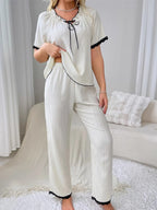 Contrast Trim Short Sleeve Top and Pants Set - Sleepwear by Trendsi | Available at Handbags Specialist Headquarter