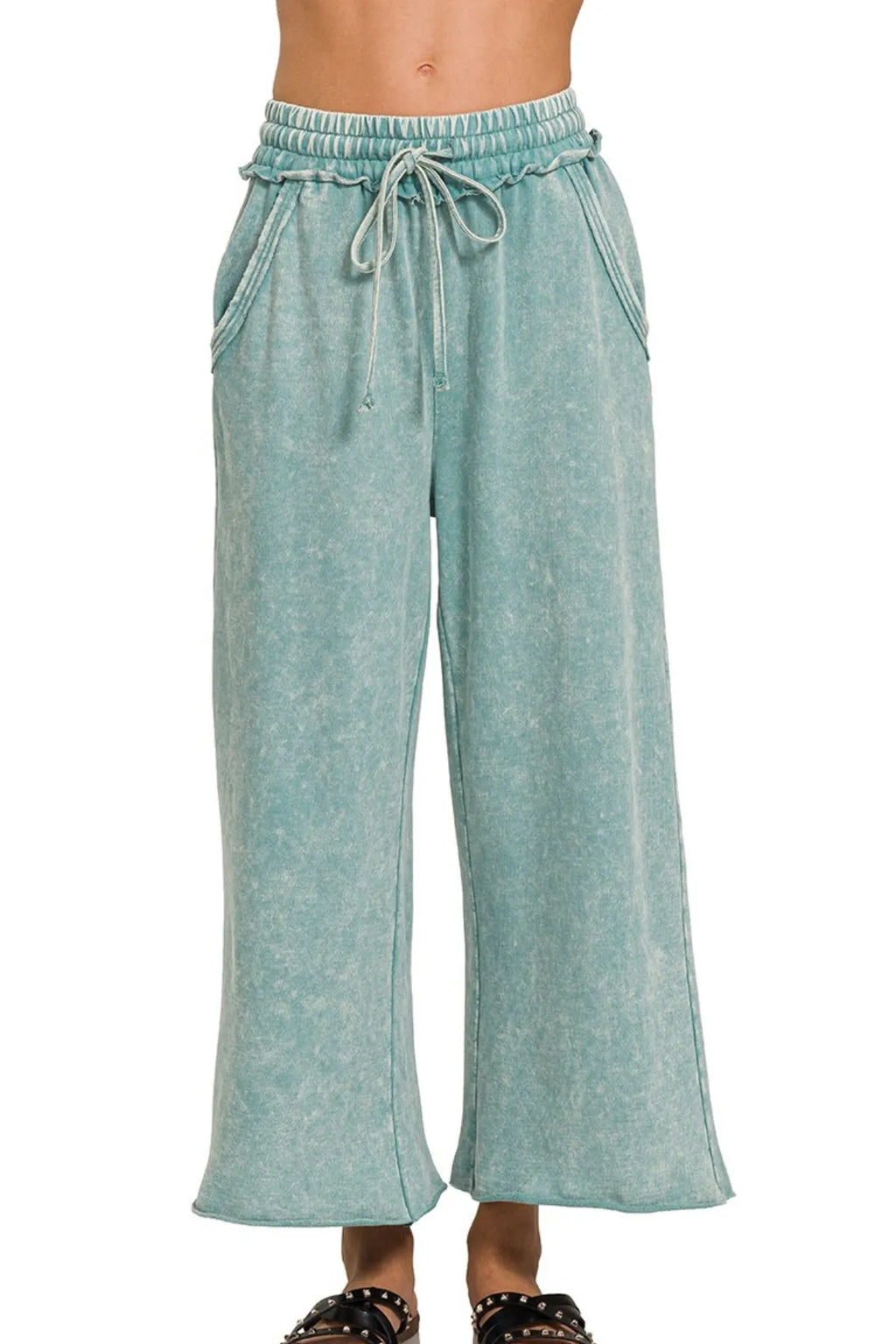 Zenana Washed French Terry Palazzo With Pockets - Women Pants by Trendsi | Available at Handbags Specialist Headquarter
