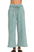 Zenana Washed French Terry Palazzo With Pockets - Women Pants by Trendsi | Available at Handbags Specialist Headquarter