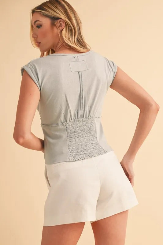 Aemi+Co V-Neck Cap Sleeve Cropped Top - Women / Tops by Trendsi | Available at Handbags Specialist Headquarter