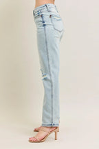 Judy Blue Full Size Mr Repair Stitch Detail Destroy Single Cuff Bf Jeans Plus Size - Women / Jeans & Denim by Trendsi | Available at Handbags Specialist Headquarter