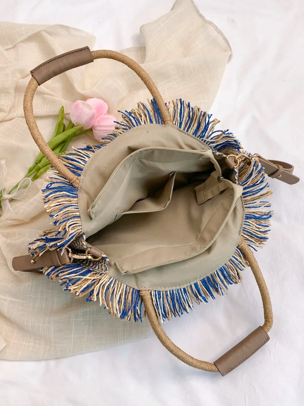 Round Woven Straw Tassel Handbag - handbags by Trendsi | Available at Handbags Specialist Headquarter