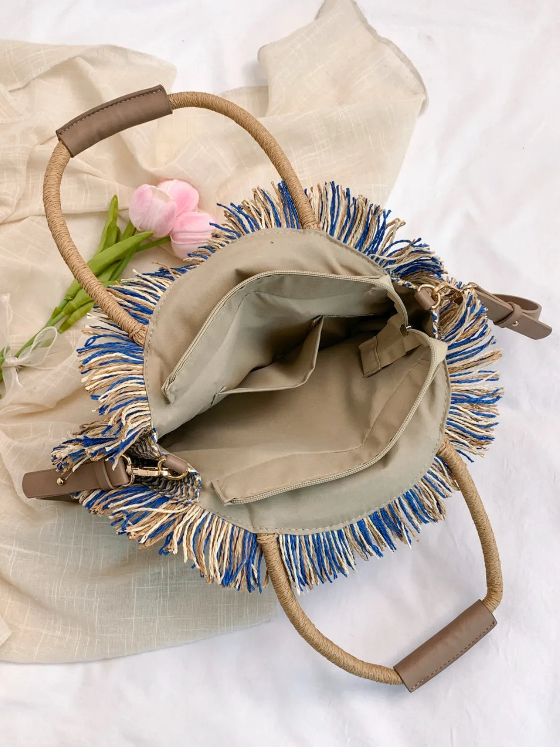 Round Woven Straw Tassel Handbag - handbags by Trendsi | Available at Handbags Specialist Headquarter