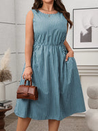 Plus Size Striped Round Neck Sleeveless Dress - Dresses by Trendsi | Available at Handbags Specialist Headquarter